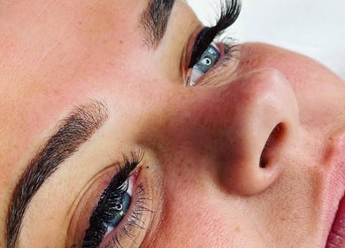 Close-up of lash extensions at The Brookside Hair, Barber & Beauty Salon, Darwen, England, GB.
