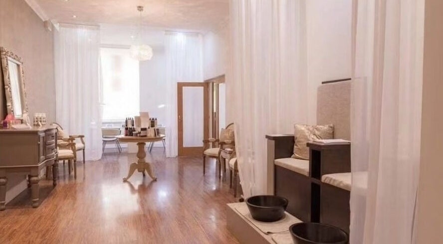 Luxurious interior of The Brookside Hair, Barber, Beauty Salon in Darwen, England, GB with serene decor.