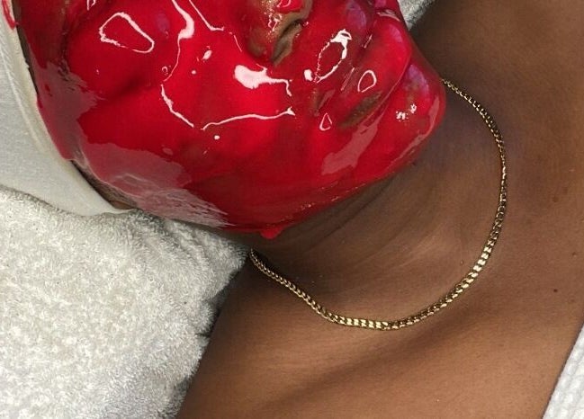 Relaxing red facial mask treatment at Luxidermis Organix in Portmore, St. Catherine Parish, JM.