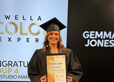 Graduate holding a certificate from Gem Hair Design in Greenmount, England, GB.