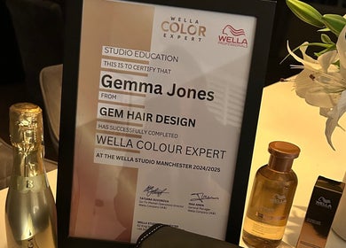 Wella Colour Expert certificate at Gem Hair Design, Greenmount, England, GB.