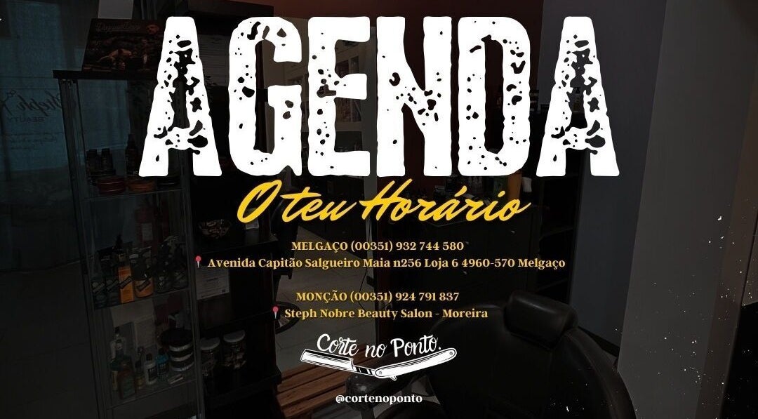 Banner com horário da Corte no Ponto Barbearia - Steph Nobre Beauty Salon em Monção, Viana do Castelo, PT.