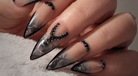 Elegant black crystal nail art at Kel's Nailz in Bristol, England, GB, showcasing luxury manicure styles.