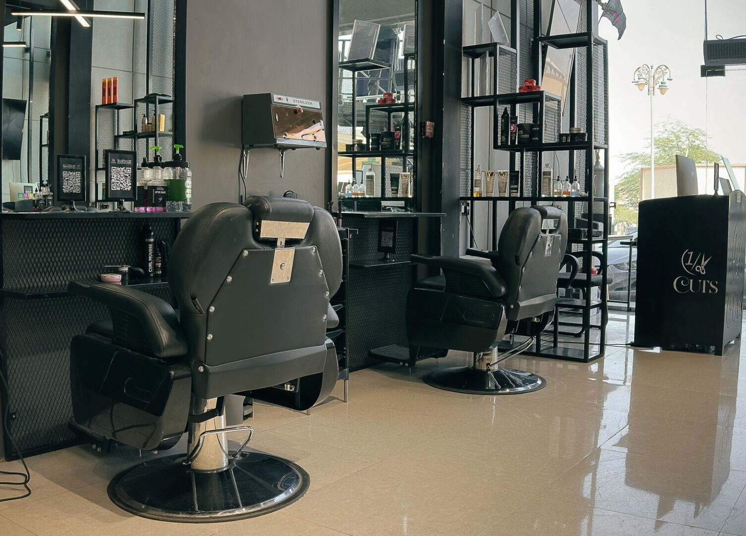 Modern interior of 1/2 Cuts Salon صالون هاف كت | Al Shifa in Riyadh, Riyadh Province, SA.