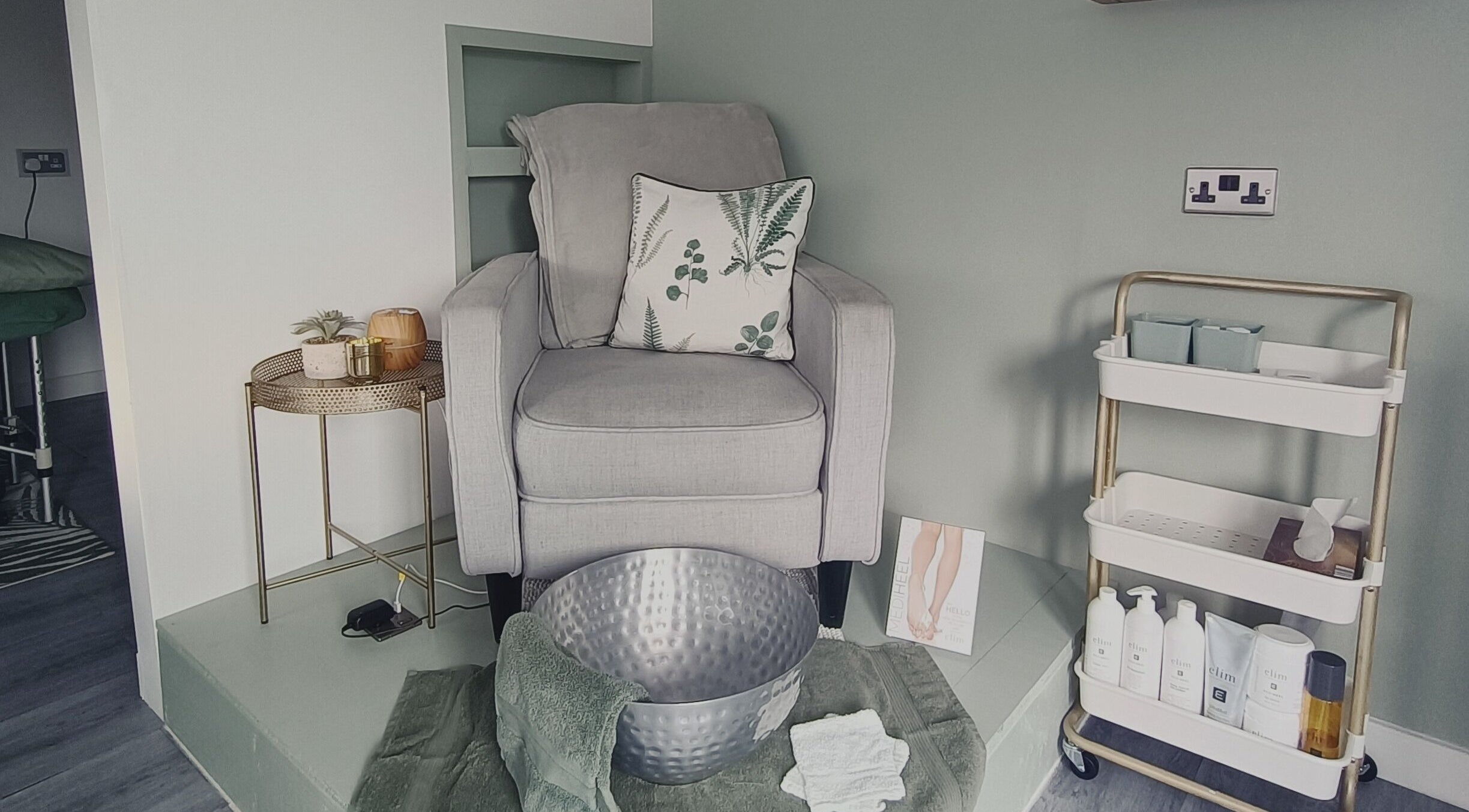 Comfortable chair and spa setup at Opalite Retreat, Ramsbottom, England, GB.