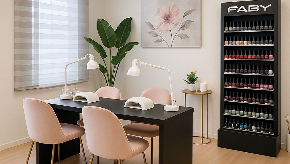 Interno di Nails & Beauty Studio a Lugano, Ticino, CH con area manicure elegante e raffinata.