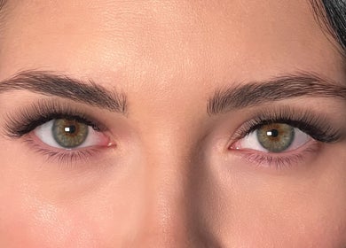 Close-up of styled lashes from Dejavu Lashes Mayfair, London, England, GB highlighting expert eyelash artistry.