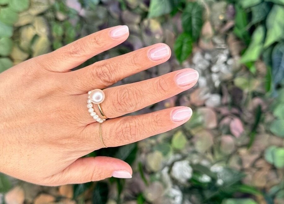 Elegant nail art with pearl ring at Koolelo X Get Nailed Academy in Zürich, Zürich, CH.