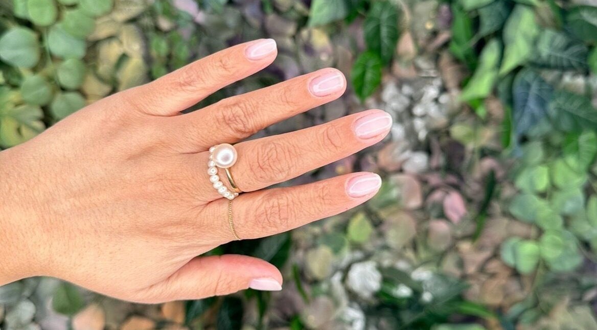 Elegant nail art with pearl ring at Koolelo X Get Nailed Academy in Zürich, Zürich, CH.