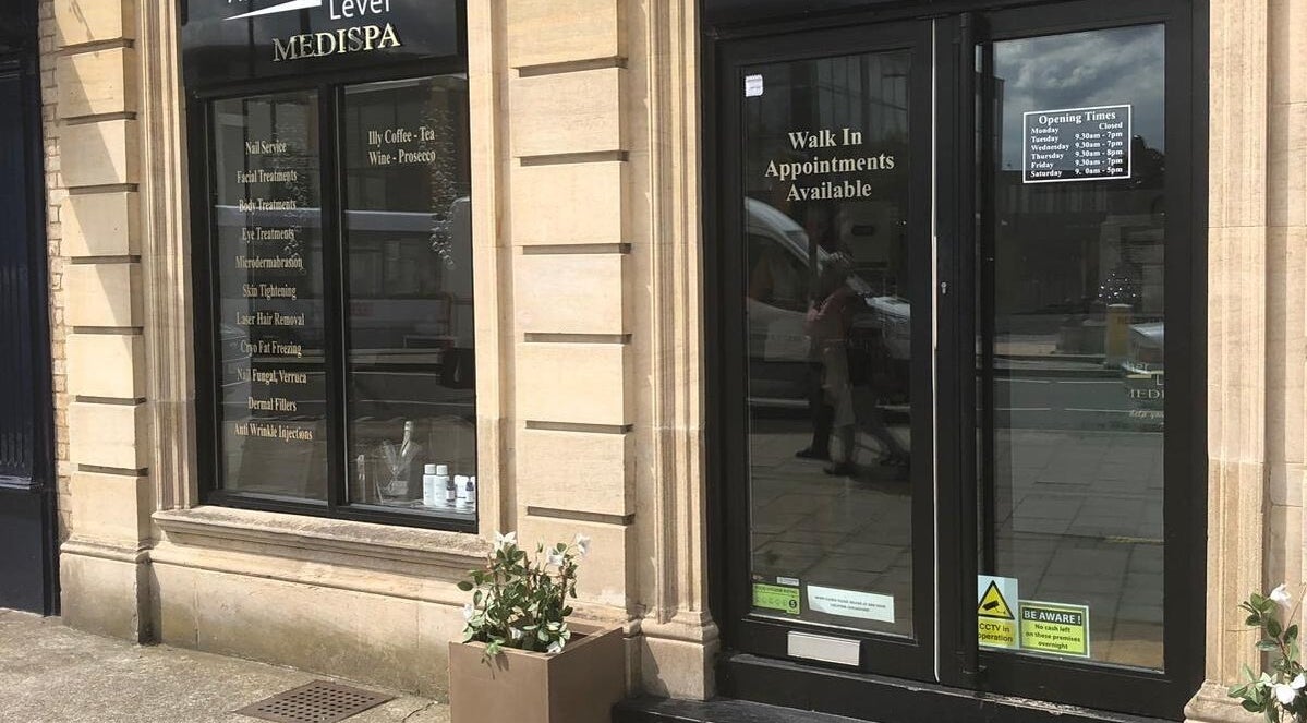 Entrance of Another Level Medispa in Chelmsford, England, GB, showcasing available services.