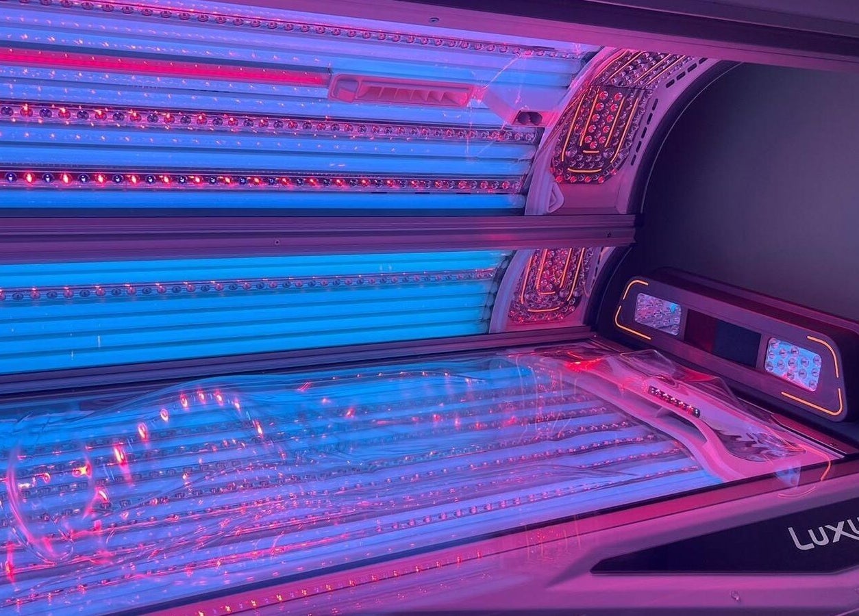 Tanning bed at Utopia Wymondham, Wymondham, England, GB, showcasing advanced LED lights for a premium tanning experience.