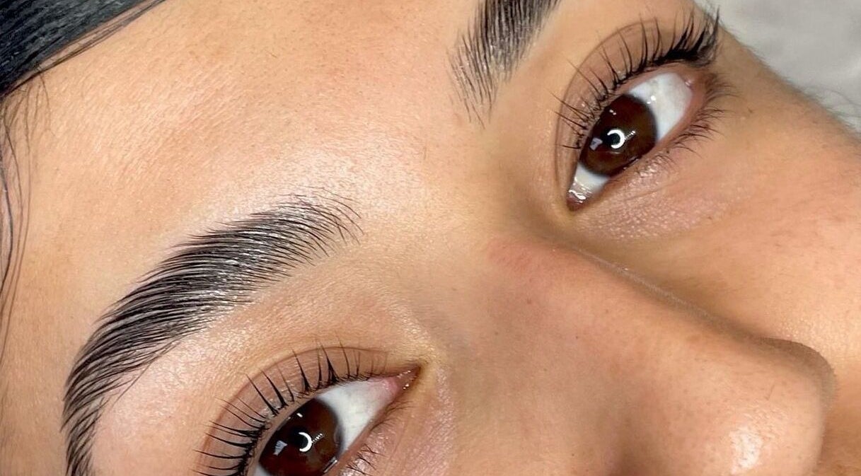 Close-up of expertly groomed eyebrows at Serene Esthetics, Surrey, British Columbia, CA.