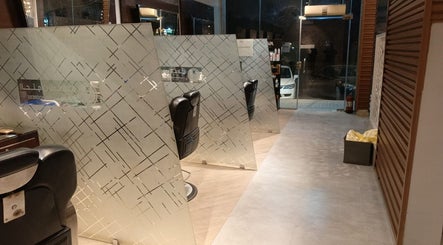 Modern barber chairs at The Address Barber | صالون العنوان المونسيه in Riyadh, Riyadh Province, SA.