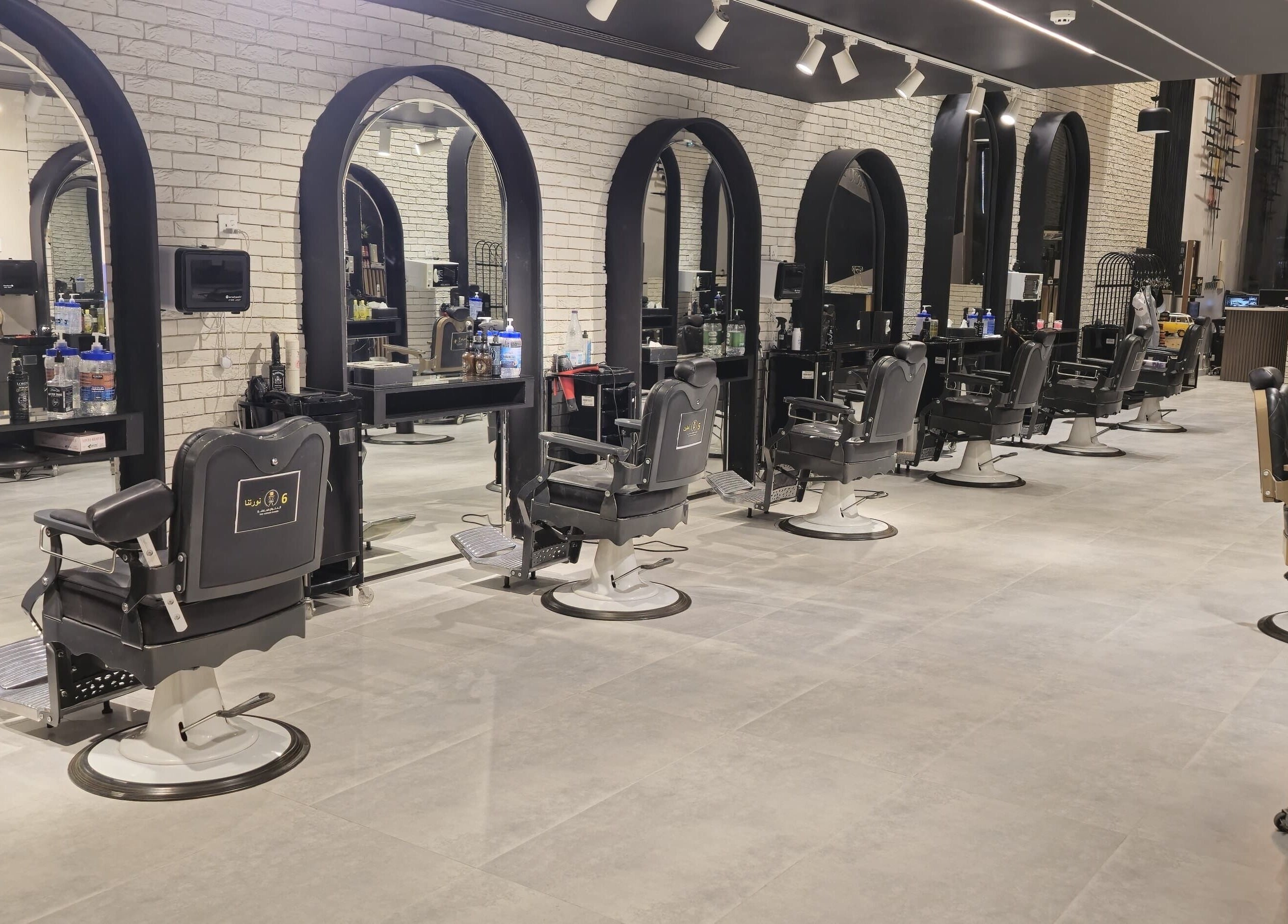 Modern barber chairs at The Address Barber | صالون العنوان اشبيليا, Riyadh, Riyadh Province, SA.