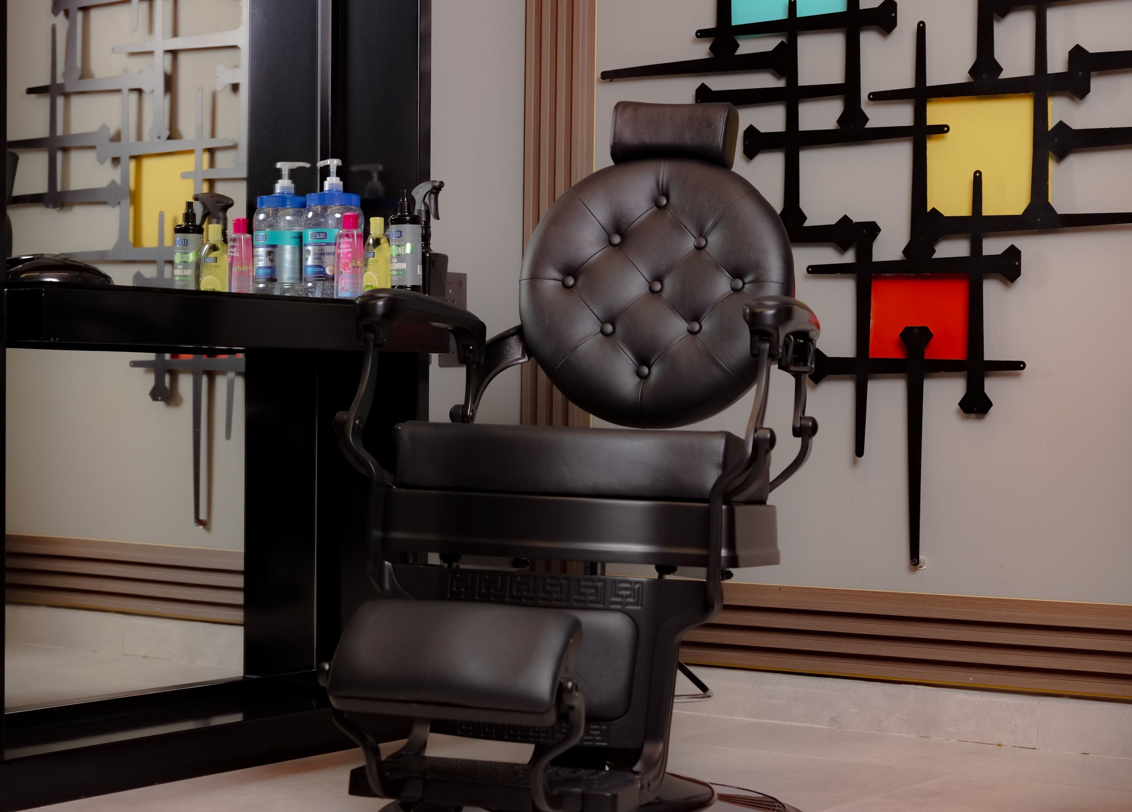 Luxurious barber chair at The Address Barber | صالون العنوان الغدير, Riyadh, Riyadh Province, SA.