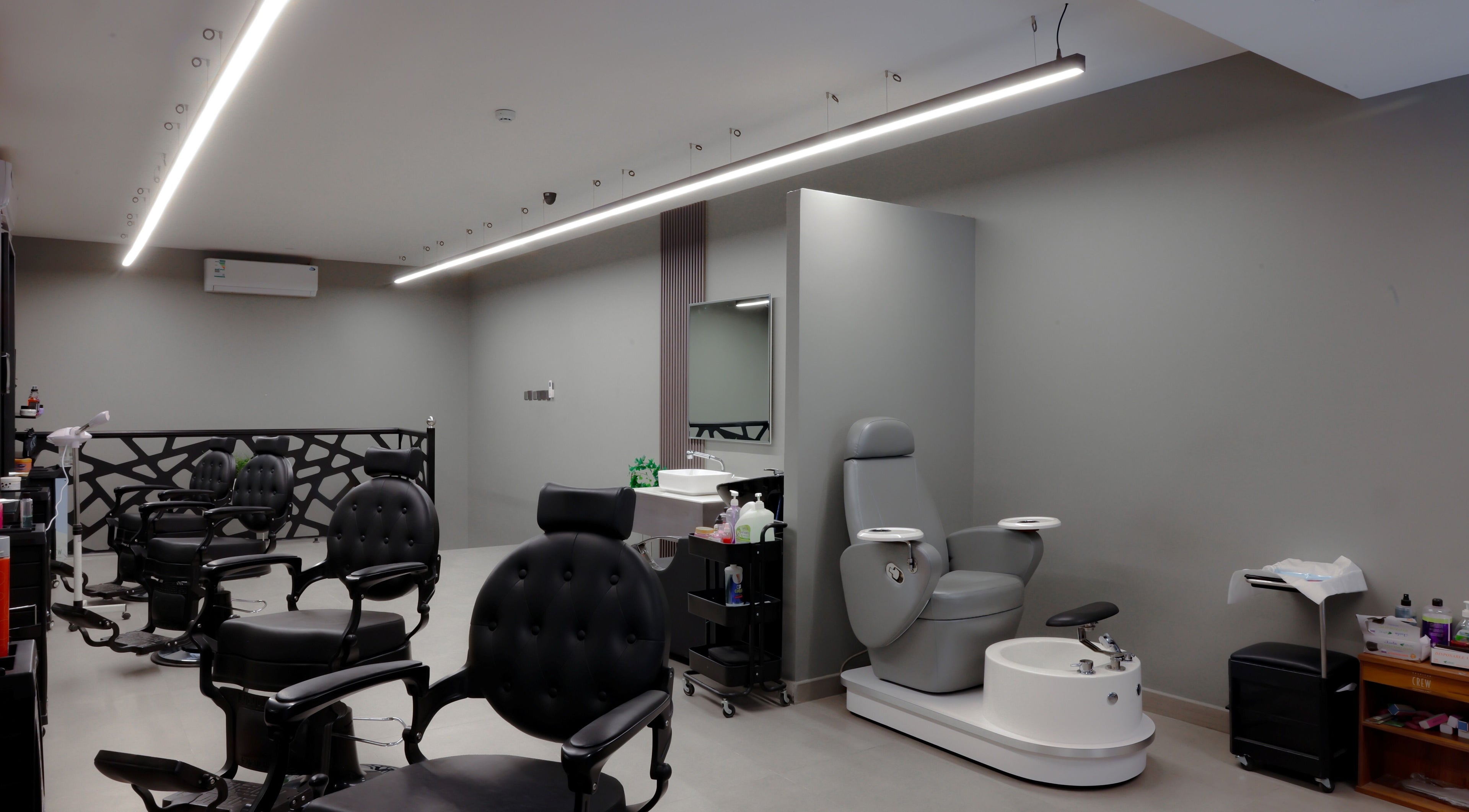 Modern barber chairs at The Address Barber | صالون العنوان القيروان, Riyadh, Riyadh Province, SA.