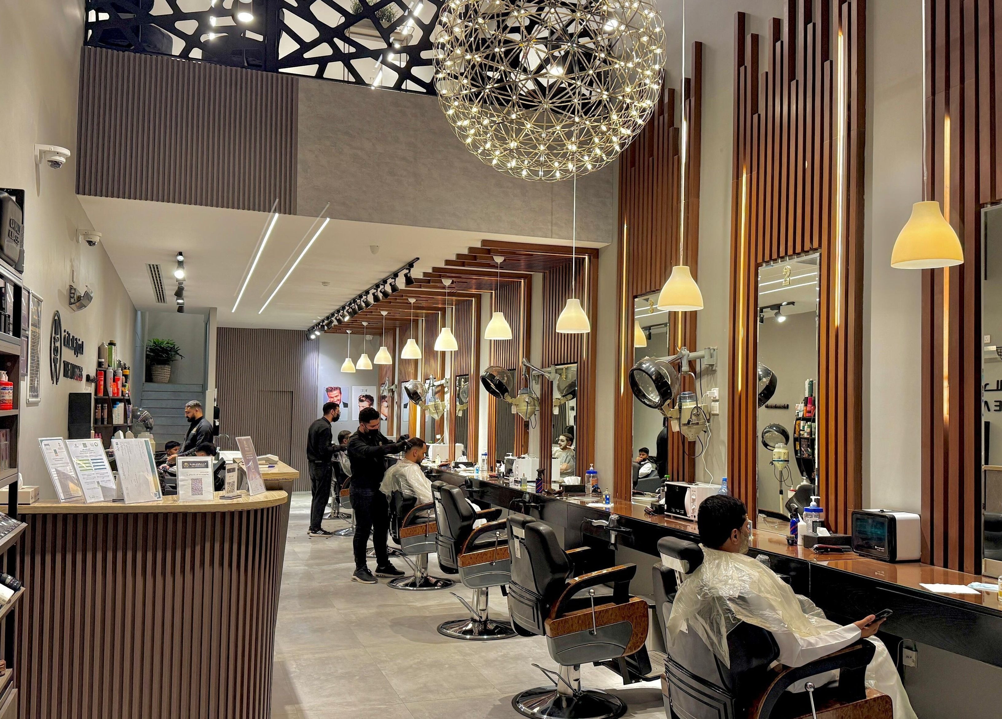 Modern barber shop interior at The Address Barber | صالون العنوان القيروان, Riyadh, Riyadh Province, SA.