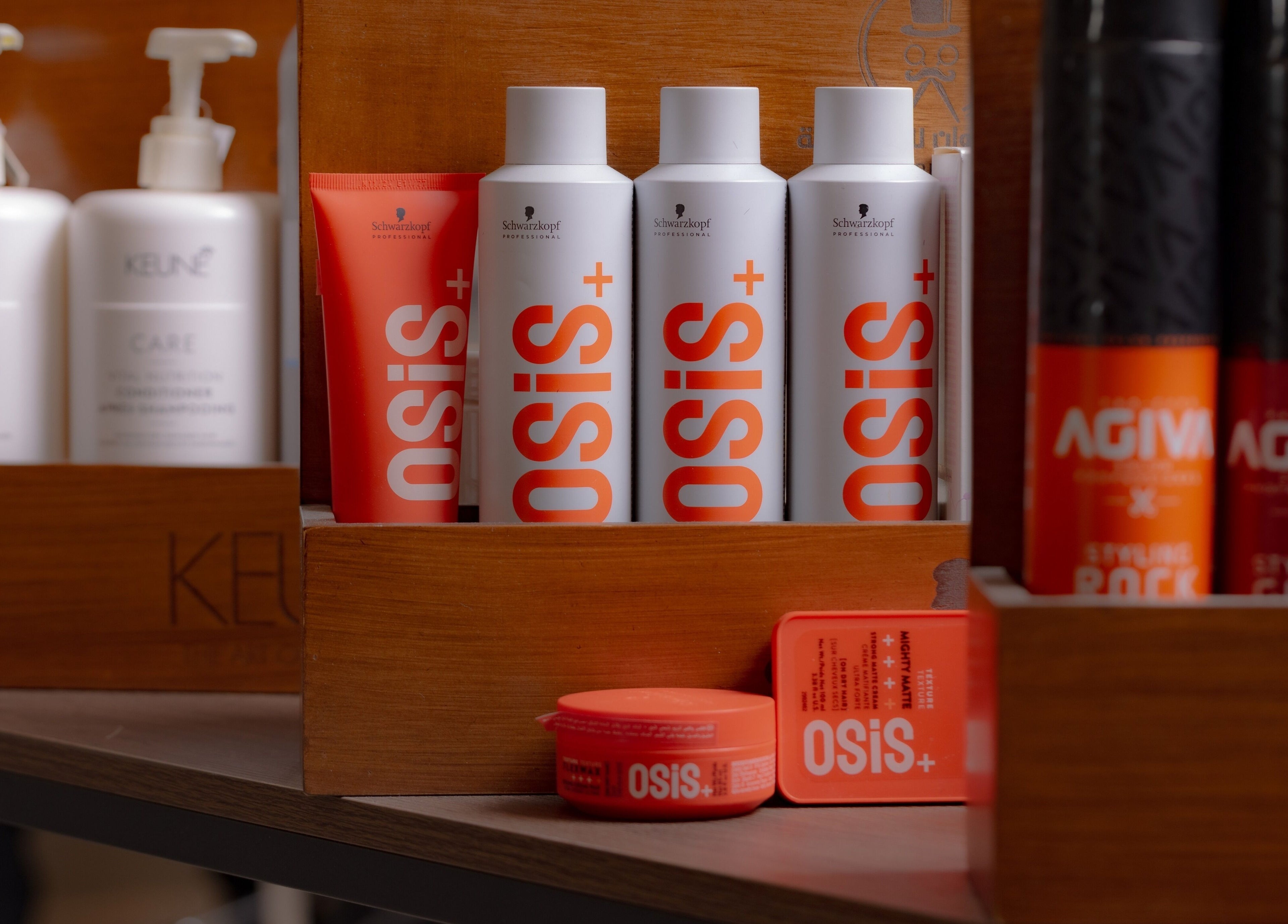 Variety of hair care products at The Address Barber | صالون العنوان النزهة, Riyadh, Riyadh Province, SA.