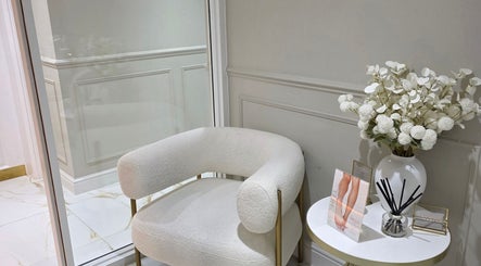 Elegant waiting area with plush chair at CDT Beauty, Morecambe, England, GB.