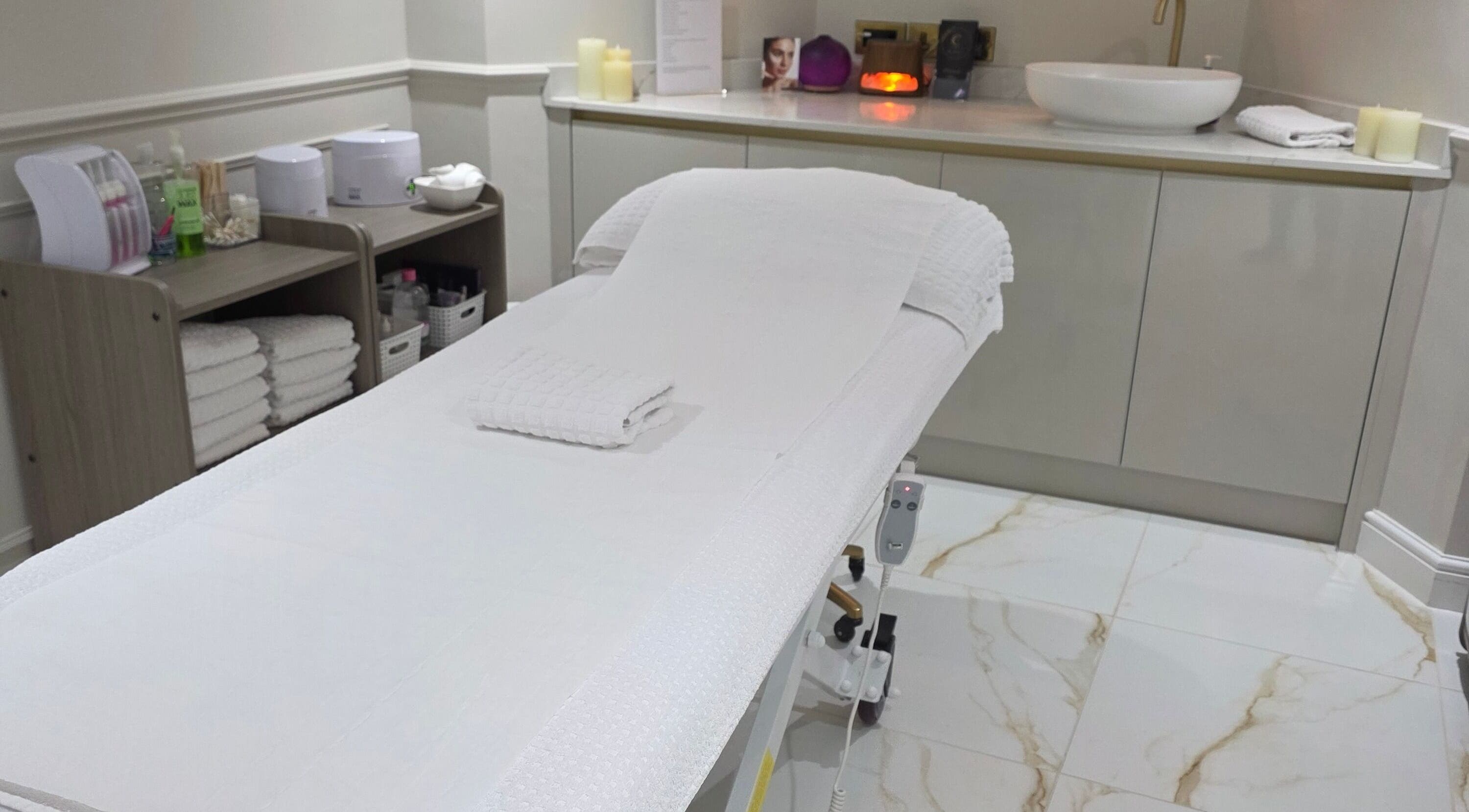 Calming spa suite with treatment bed at CDT Beauty, Morecambe, England, GB.