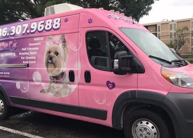 Isabel’s Mobile Grooming van in Miami, Florida provides pet grooming services on the go.