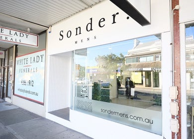 Sonder Mens storefront in Bondi Junction, New South Wales, AU with visible logo and address details.