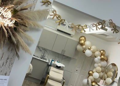 Elegant interior of The Hair Studio in Banbury, England with stylish decor and a luxury hair wash station.
