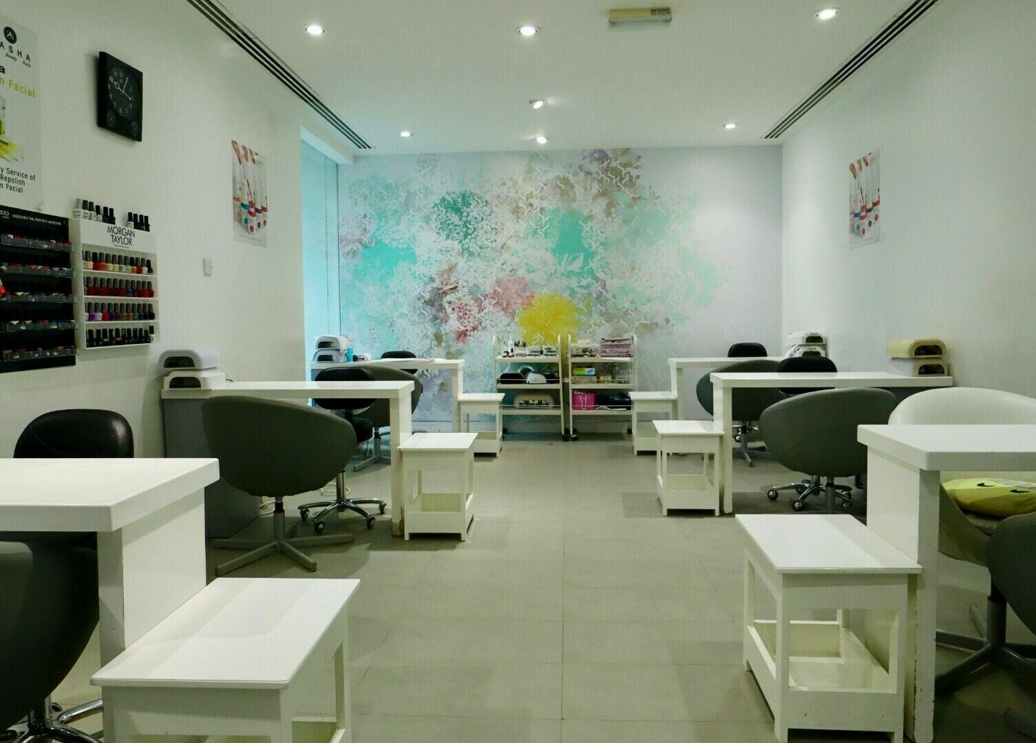 Modern nail care area at Sasha Beauty Salon Jumeirah Branch - SJB, Dubai, Dubai, AE, featuring stylish decor.