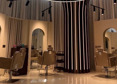 Chic salon chairs and mirrors at HOSH - House Of Shroug Salon, Riyadh, SA.