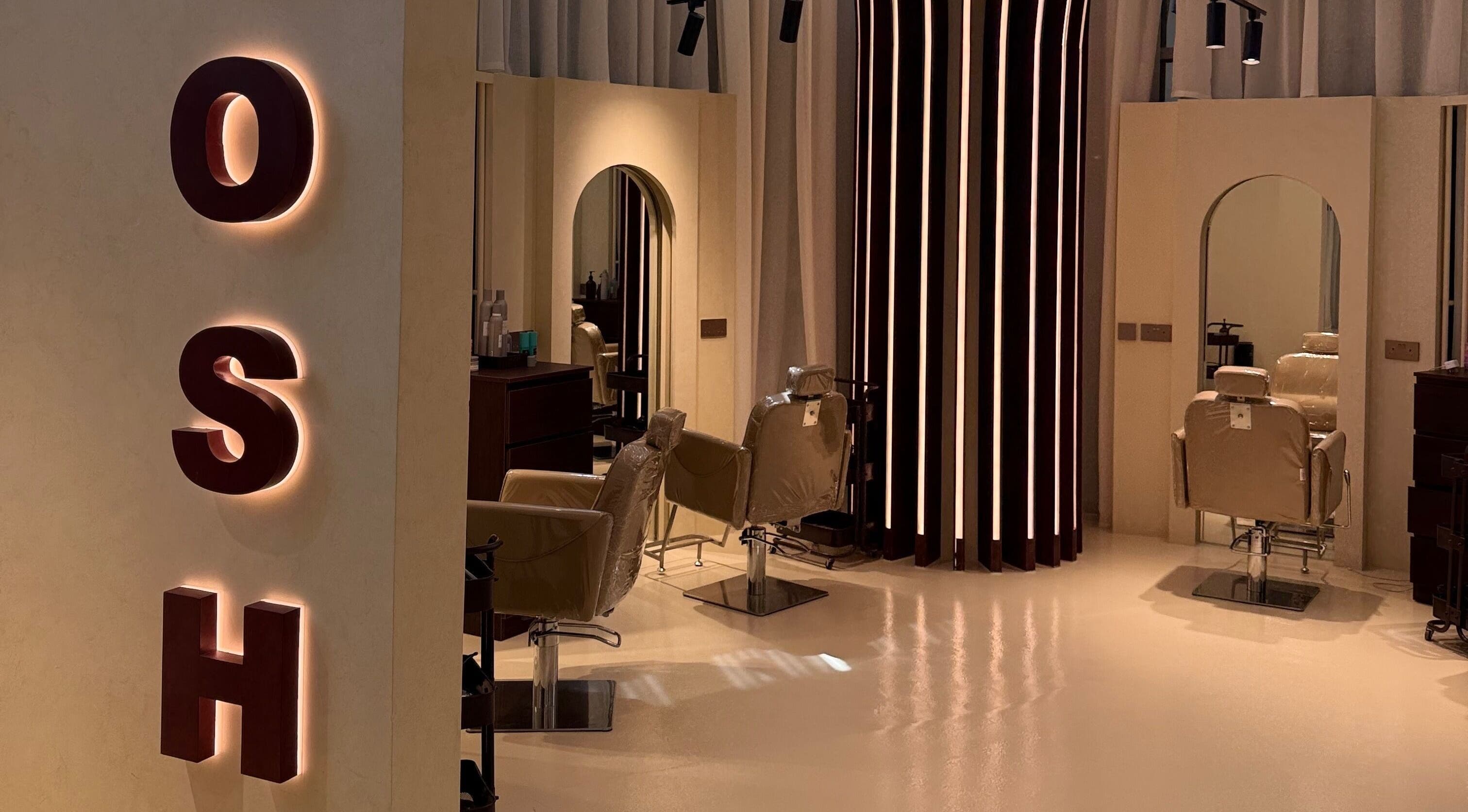 Interior of HOSH - House Of Shroug Salon in Riyadh, SA, featuring stylish salon chairs and mirrors.