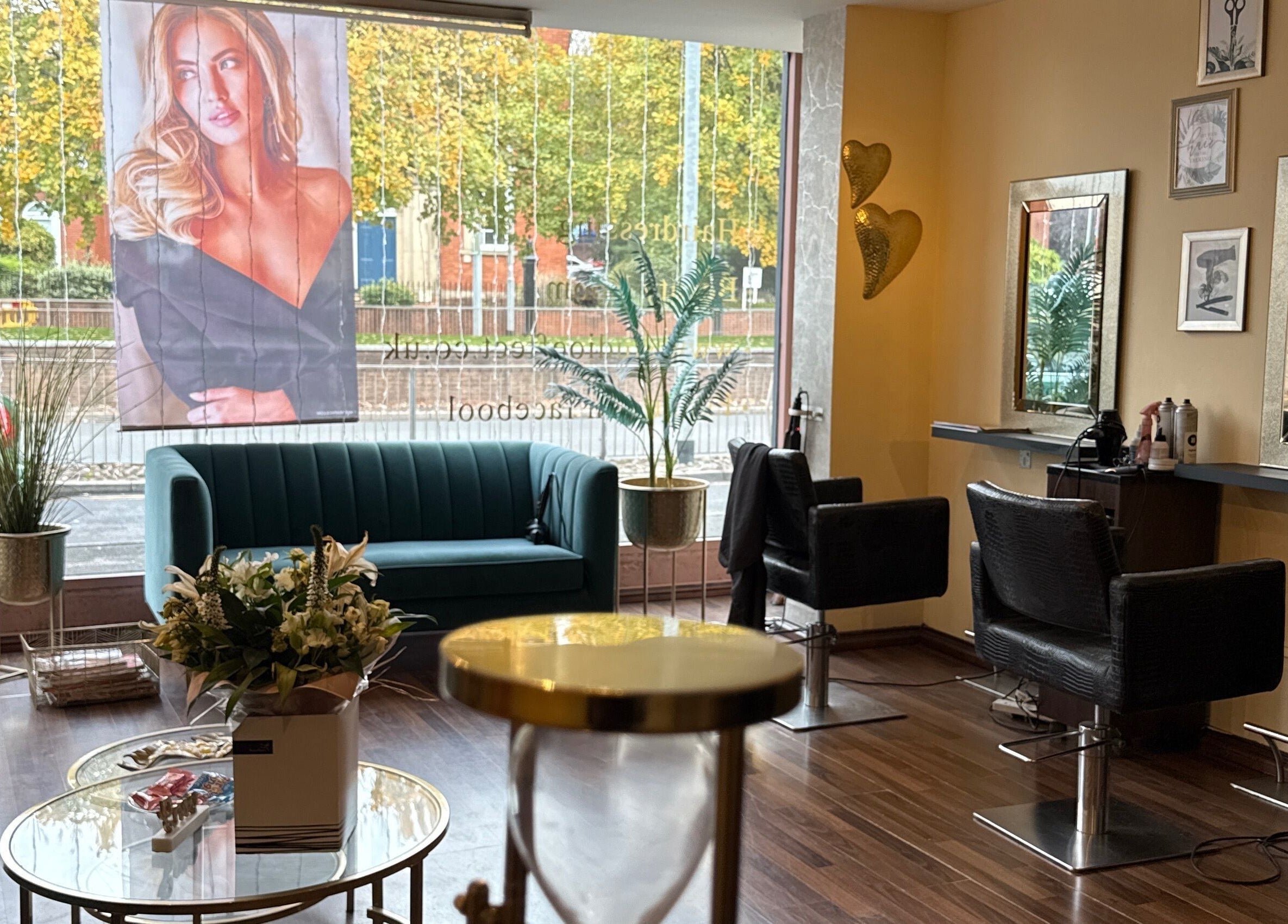 Studio Effect salon interior with elegant decor in Newcastle-under-Lyme, England, GB.