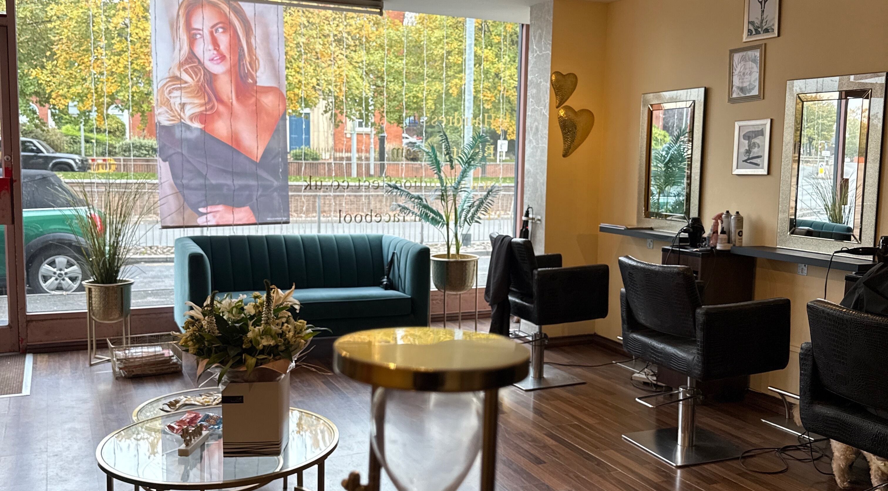 Studio Effect salon interior with elegant decor in Newcastle-under-Lyme, England, GB.