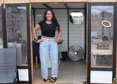 LP Extensions entrance in Fordingbridge, England showing a smiling person ready to welcome clients.