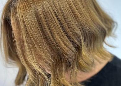 Golden brown layered haircut at Hair by Katrina The Hair Barn, Hereford, England, GB.