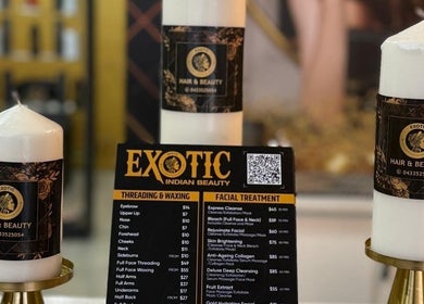 Luxurious candles and service menu at Exotic Indian Beauty - Flushcombe Rd, Blacktown, New South Wales, AU.