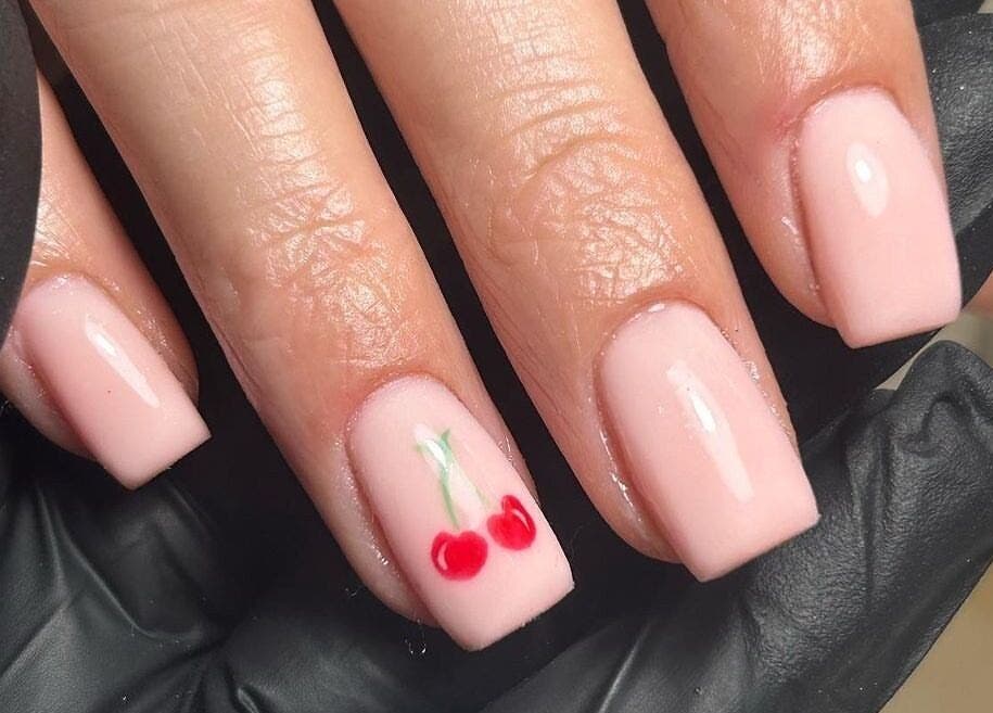 Elegant cherry nail art at Nail Babe By Sophie, Nottingham, England, GB for a chic manicure experience.