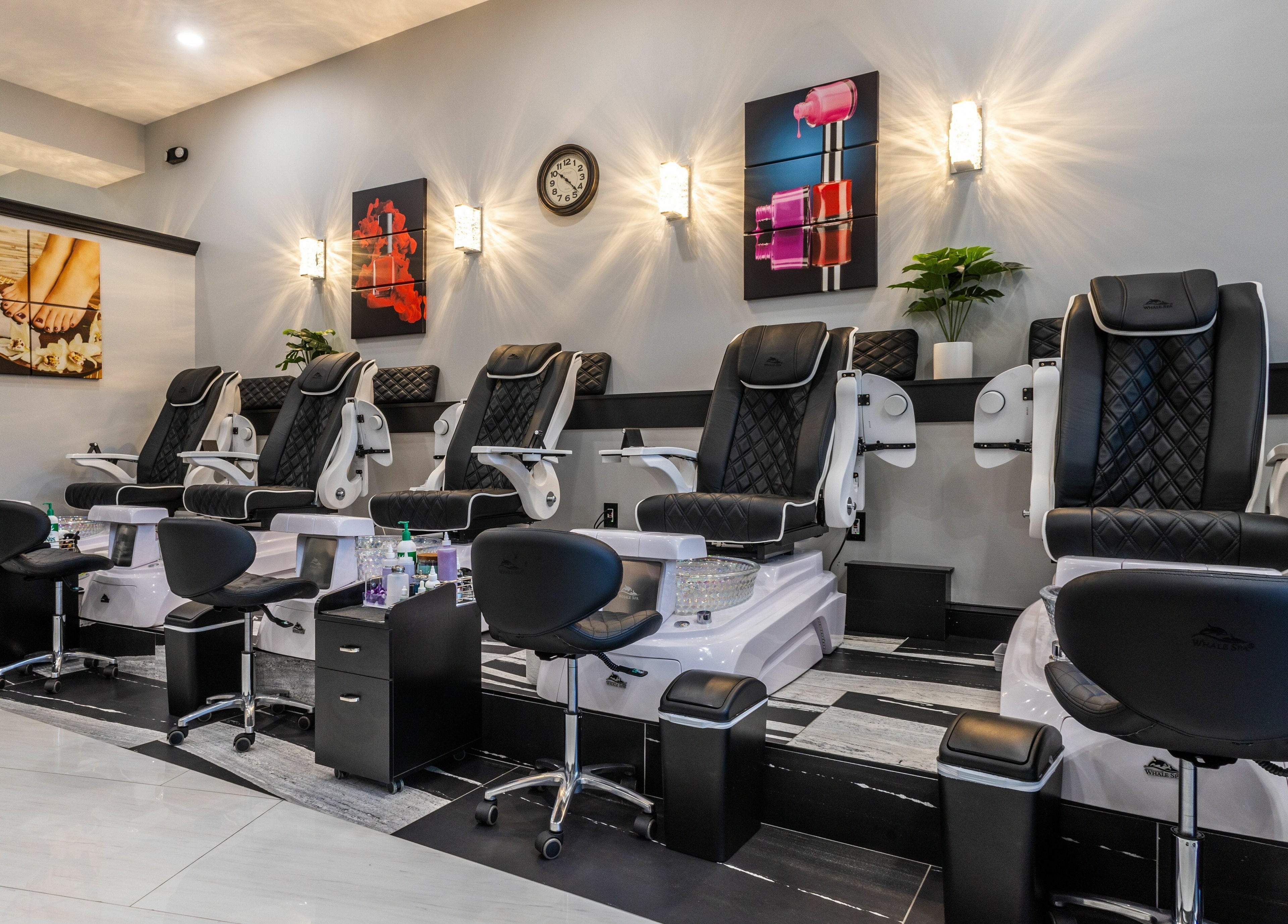 Luxurious pedicure chairs at Top Nails Spa ll, Closter, New Jersey, US, providing a relaxing experience.