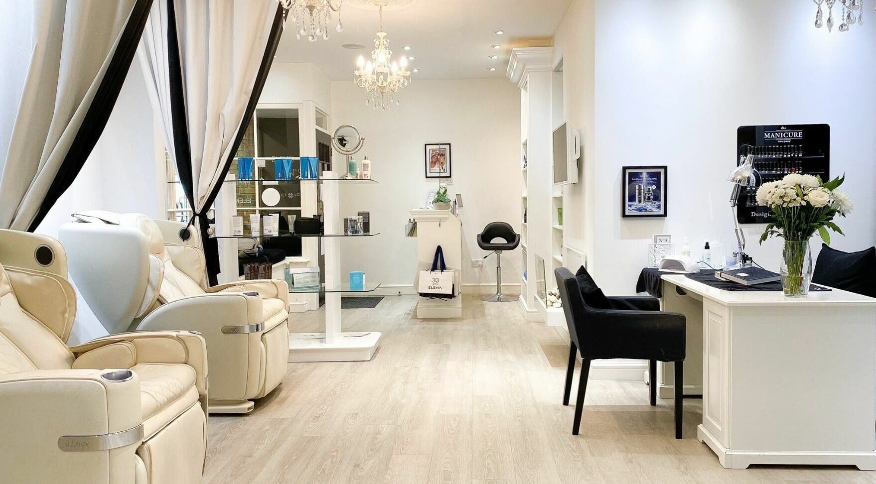 Luxurious interior of No 9 Beauty Lounge in Tenterden, England, GB with plush seating and elegant decor.