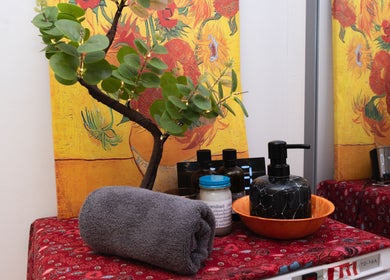 A tranquil setup with plants and spa items at Paul Sri, London, England, GB.
