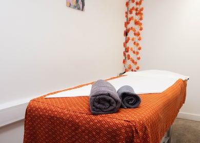Calming massage room at Paul Sri Thai BodyWork Massage @ Containerville Unit53, London, England, GB.