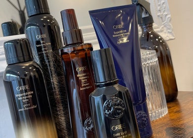 High-end hair products displayed at Miles Rhodes Hair Stylist in Bath, England, GB.