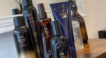 High-end hair products displayed at Miles Rhodes Hair Stylist in Bath, England, GB.