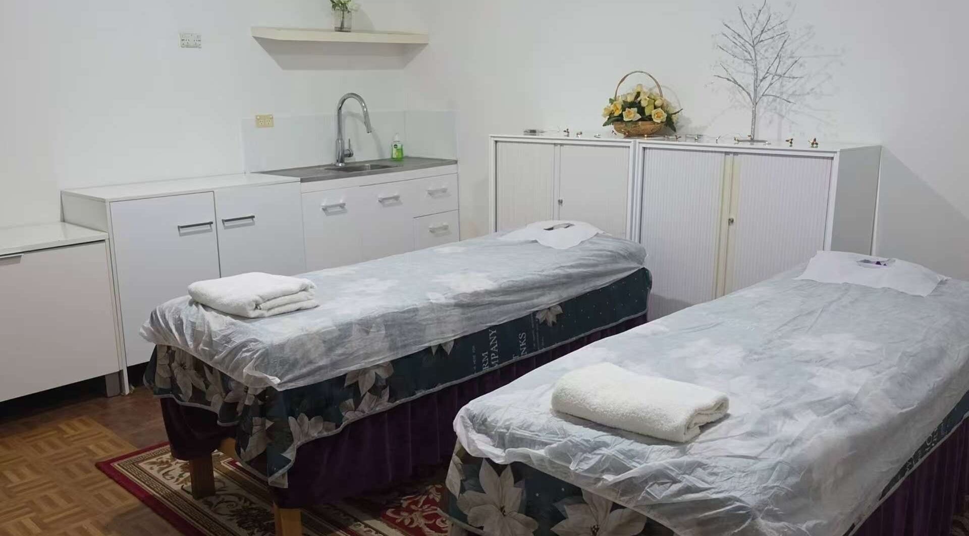 Relaxing massage tables at CN Massage Centre in Perth, Western Australia, AU, offering tranquil therapy sessions.