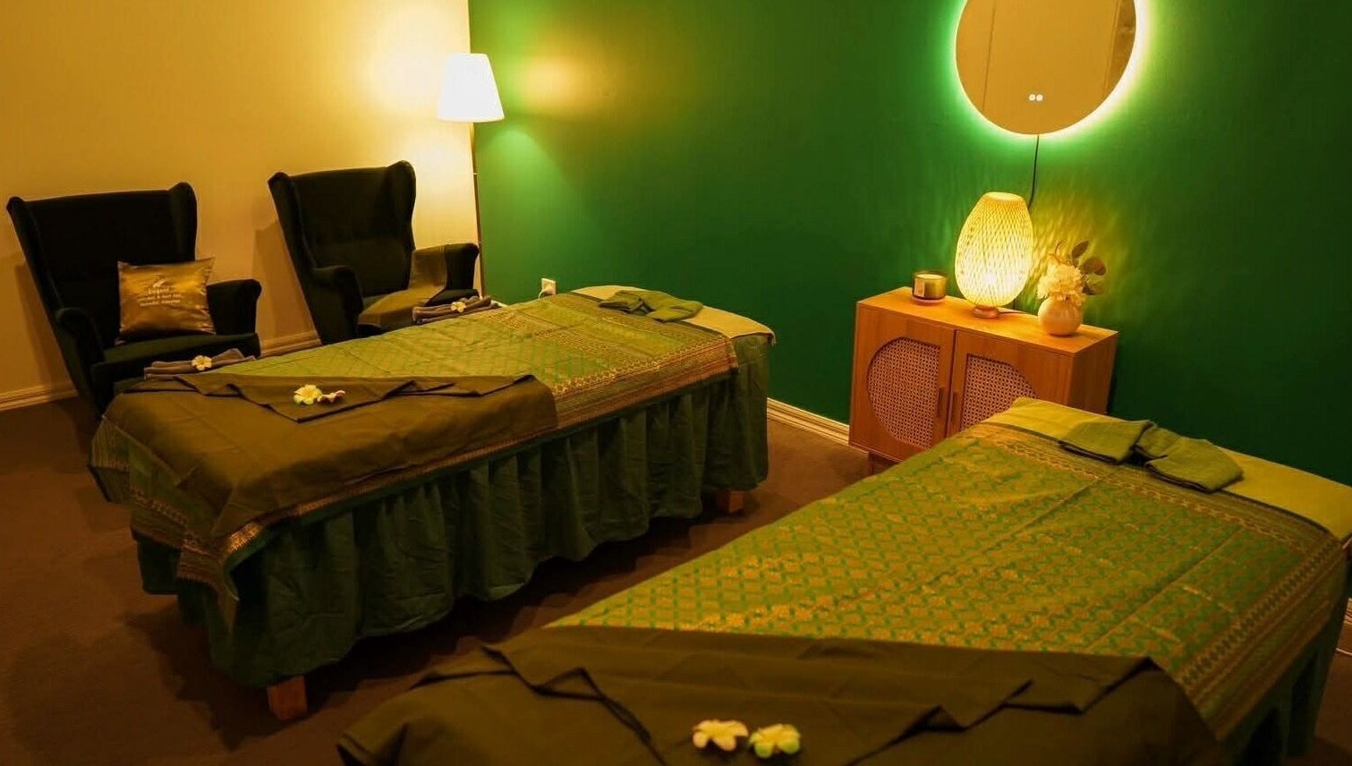 Relaxing massage room at Elegant Thai Massage, Hair Spa and Foot Spa, Melbourne, Victoria, AU.