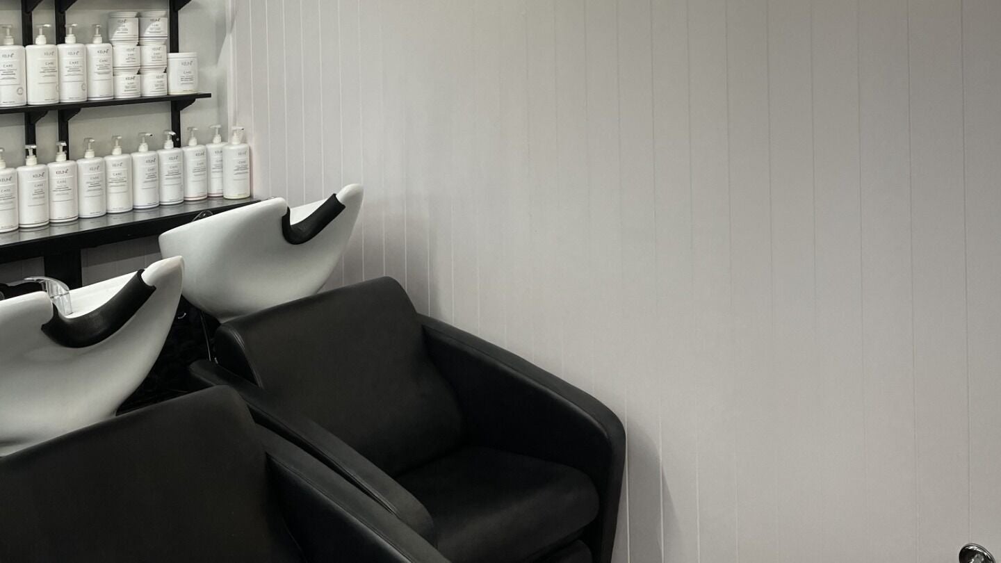 Chic salon wash station and product display at HWA Studio - Glenbrook, Glenbrook, New South Wales, AU.