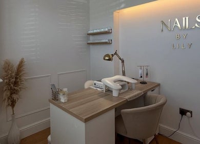 Chic nail care station at NailsByLily, Hinckley, England, GB. Elegant decor enhances relaxation.