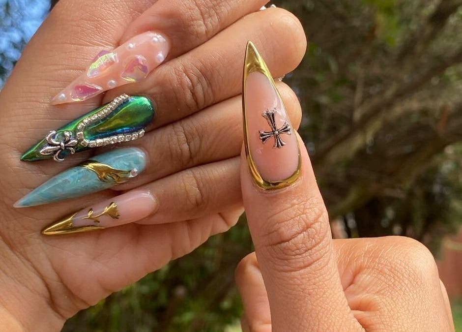 Artistic nail designs at Micakayla's Nail Room, Ennerdale, Gauteng, ZA featuring intricate embellishments.