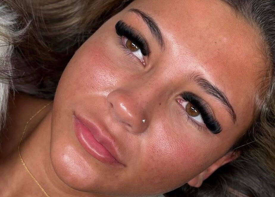 Close-up of a woman with styled lashes at Face Studios, Coulsdon, England, GB.