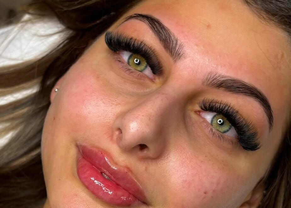 Close-up of stunning eyelashes and brows at Face Studios, Coulsdon, England, GB.