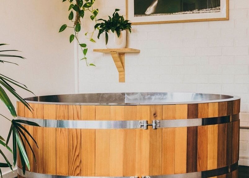 Elegant wooden tub in tranquil setting at The Heal Zone - Avalon, Avalon Beach, New South Wales, AU.